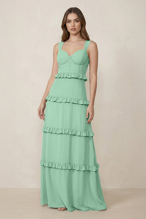 Sweetheart Tiered A - Line Chiffon Bridesmaid Dress in Pale Pistachio - KissProm Bridesmaid Dresses