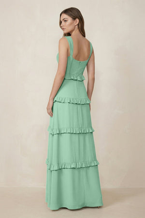 Sweetheart Tiered A - Line Chiffon Bridesmaid Dress in Pale Pistachio - KissProm Bridesmaid Dresses
