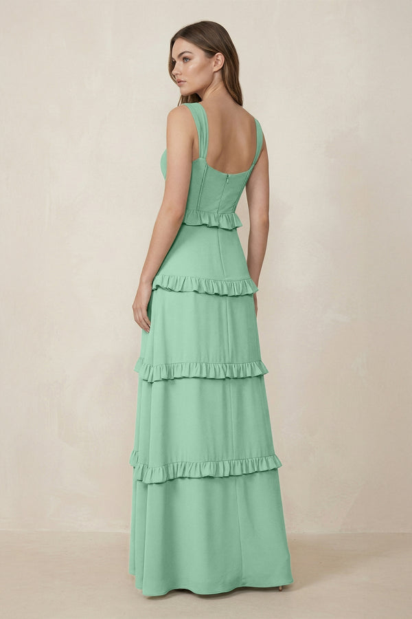 Sweetheart Tiered A - Line Chiffon Bridesmaid Dress in Pale Pistachio - KissProm Bridesmaid Dresses