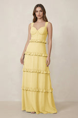 Sweetheart Tiered A - Line Chiffon Bridesmaid Dress in Pastel Yellow - KissProm Bridesmaid Dresses