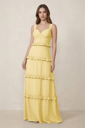 Sweetheart Tiered A - Line Chiffon Bridesmaid Dress in Pastel Yellow - KissProm Bridesmaid Dresses