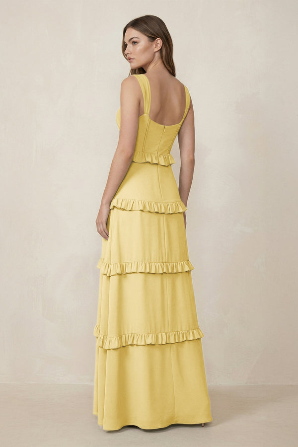 Sweetheart Tiered A - Line Chiffon Bridesmaid Dress in Pastel Yellow - KissProm Bridesmaid Dresses