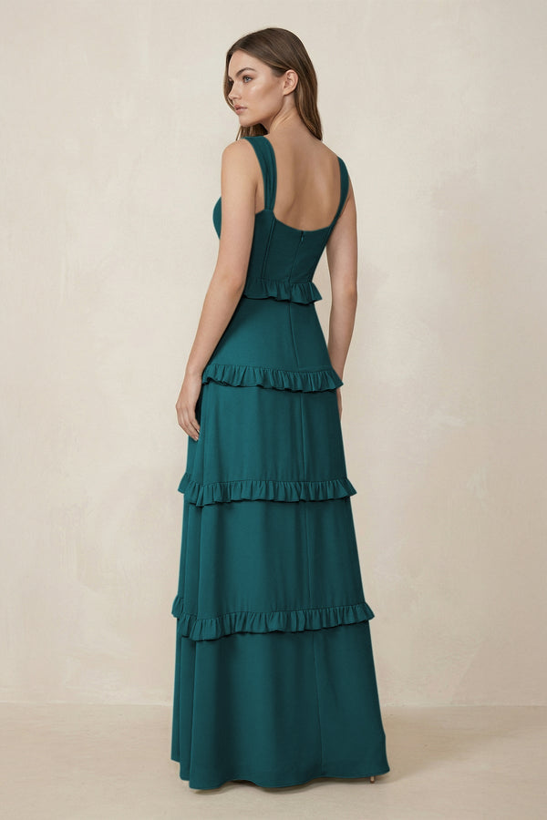 Sweetheart Tiered A - Line Chiffon Bridesmaid Dress in Pine - KissProm Bridesmaid Dresses