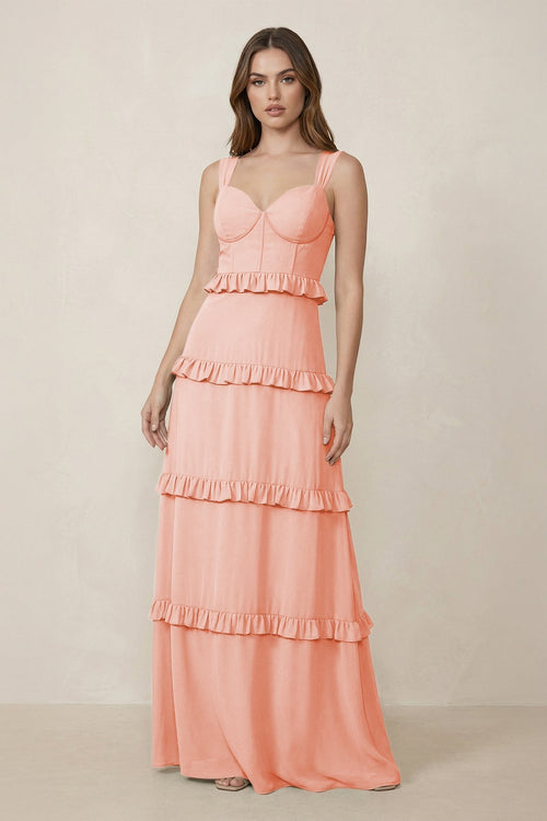 Sweetheart Tiered A - Line Chiffon Bridesmaid Dress in Rose Petal - KissProm Bridesmaid Dresses