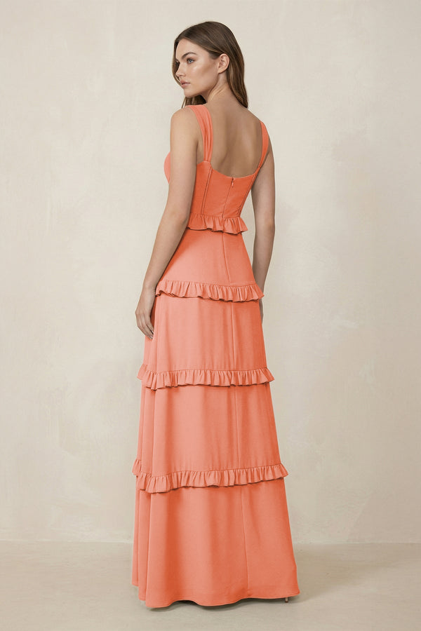 Sweetheart Tiered A - Line Chiffon Bridesmaid Dress in Rosette - KissProm Bridesmaid Dresses