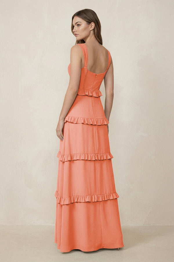 Sweetheart Tiered A - Line Chiffon Bridesmaid Dress in Rosette - KissProm Bridesmaid Dresses