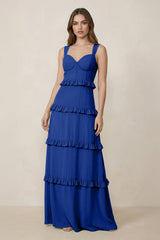 Sweetheart Tiered A - Line Chiffon Bridesmaid Dress in Royal Blue - KissProm Bridesmaid Dresses