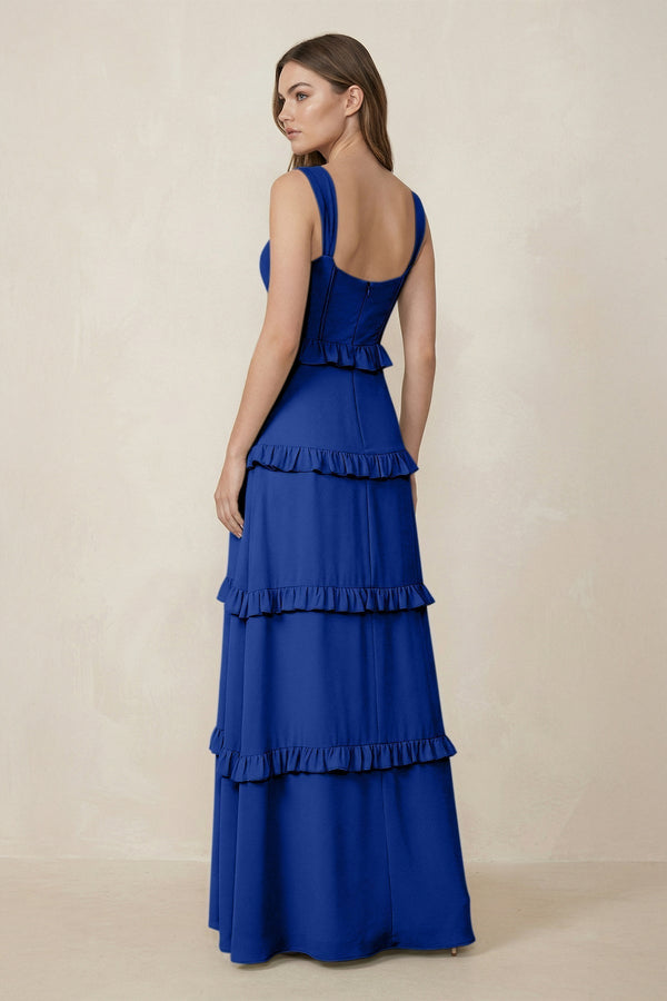 Sweetheart Tiered A - Line Chiffon Bridesmaid Dress in Royal Blue - KissProm Bridesmaid Dresses