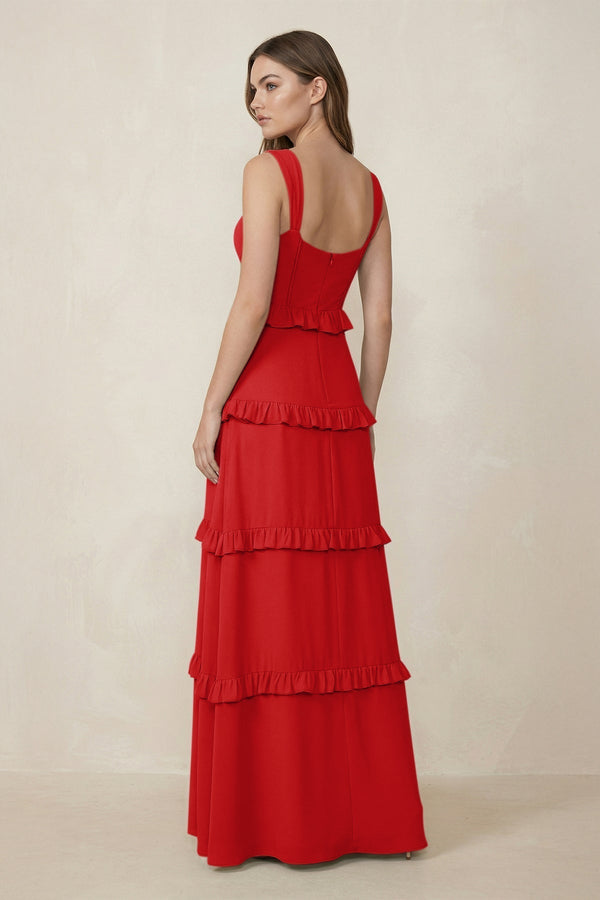 Sweetheart Tiered A - Line Chiffon Bridesmaid Dress in Ruby Red - KissProm Bridesmaid Dresses
