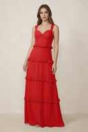 Sweetheart Tiered A - Line Chiffon Bridesmaid Dress in Ruby Red - KissProm Bridesmaid Dresses