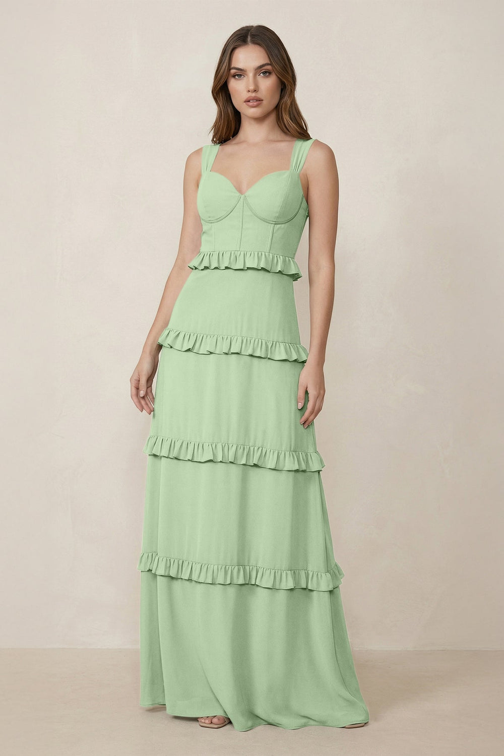 Sweetheart Tiered A - Line Chiffon Bridesmaid Dress in Sage - KissProm Bridesmaid Dresses