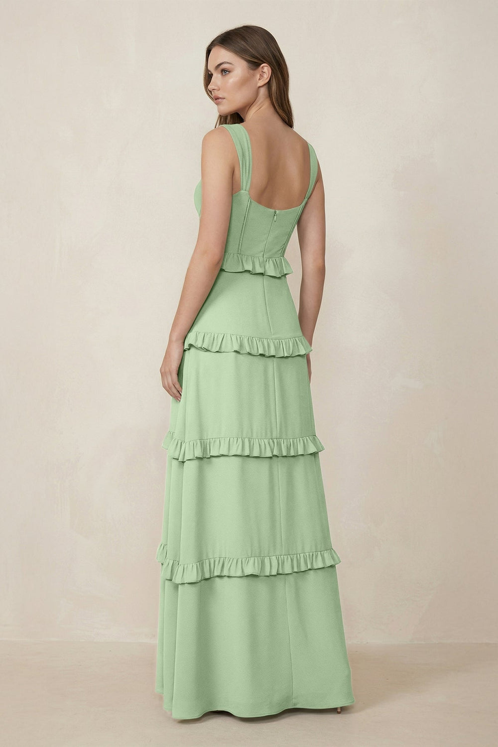 Sweetheart Tiered A - Line Chiffon Bridesmaid Dress in Sage - KissProm Bridesmaid Dresses