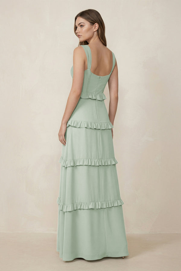 Sweetheart Tiered A - Line Chiffon Bridesmaid Dress in Sage - KissProm Bridesmaid Dresses
