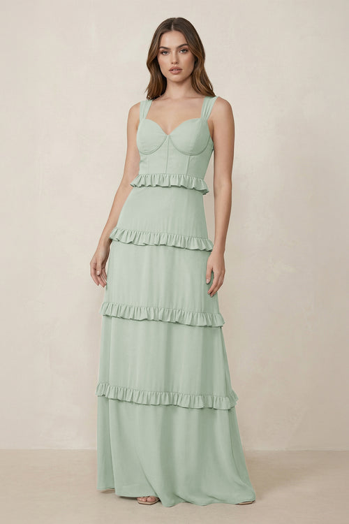 Sweetheart Tiered A - Line Chiffon Bridesmaid Dress in Sage - KissProm Bridesmaid Dresses