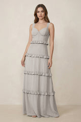 Sweetheart Tiered A - Line Chiffon Bridesmaid Dress in Silver - KissProm Bridesmaid Dresses