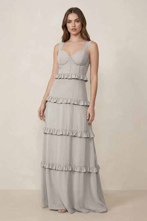 Sweetheart Tiered A - Line Chiffon Bridesmaid Dress in Silver - KissProm Bridesmaid Dresses