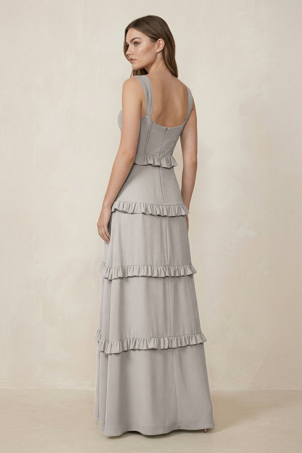 Sweetheart Tiered A - Line Chiffon Bridesmaid Dress in Silver - KissProm Bridesmaid Dresses