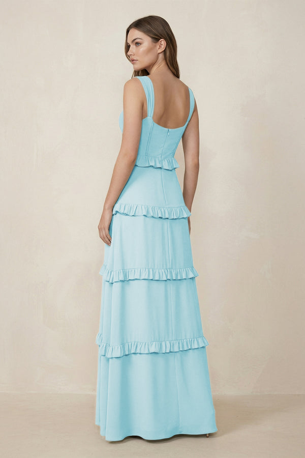 Sweetheart Tiered A - Line Chiffon Bridesmaid Dress in Sky Blue - KissProm Bridesmaid Dresses