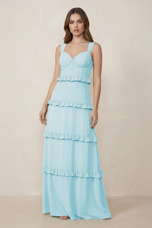 Sweetheart Tiered A - Line Chiffon Bridesmaid Dress in Sky Blue - KissProm Bridesmaid Dresses