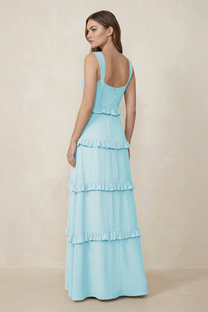 Sweetheart Tiered A - Line Chiffon Bridesmaid Dress in Sky Blue - KissProm Bridesmaid Dresses