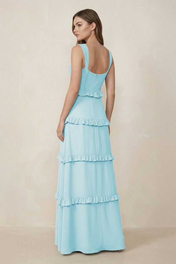 Sweetheart Tiered A - Line Chiffon Bridesmaid Dress in Sky Blue - KissProm Bridesmaid Dresses