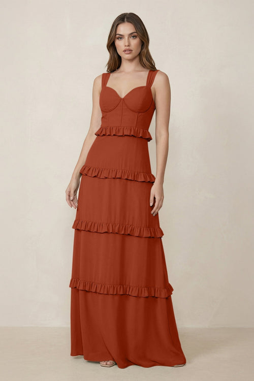 Sweetheart Tiered A - Line Chiffon Bridesmaid Dress in Spice - KissProm Bridesmaid Dresses