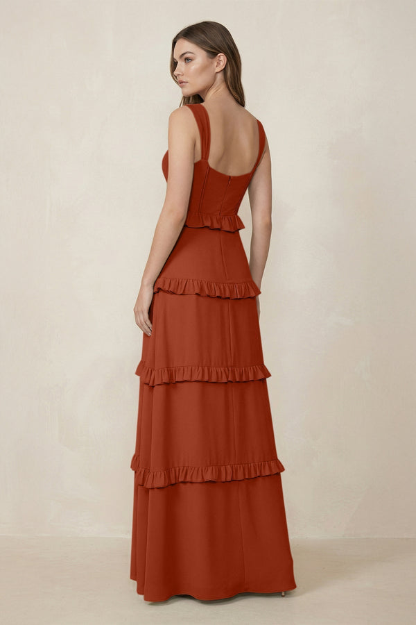 Sweetheart Tiered A - Line Chiffon Bridesmaid Dress in Spice - KissProm Bridesmaid Dresses