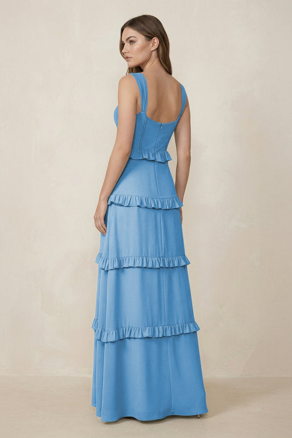 Sweetheart Tiered A - Line Chiffon Bridesmaid Dress in Steel Blue - KissProm Bridesmaid Dresses