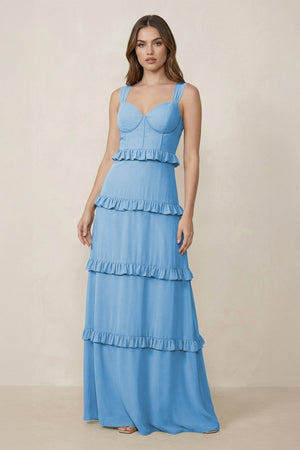 Sweetheart Tiered A - Line Chiffon Bridesmaid Dress in Steel Blue - KissProm Bridesmaid Dresses
