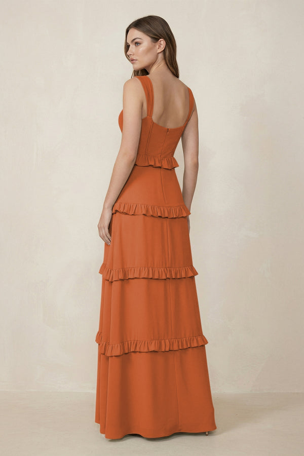 Sweetheart Tiered A - Line Chiffon Bridesmaid Dress in Terracotta - KissProm Bridesmaid Dresses