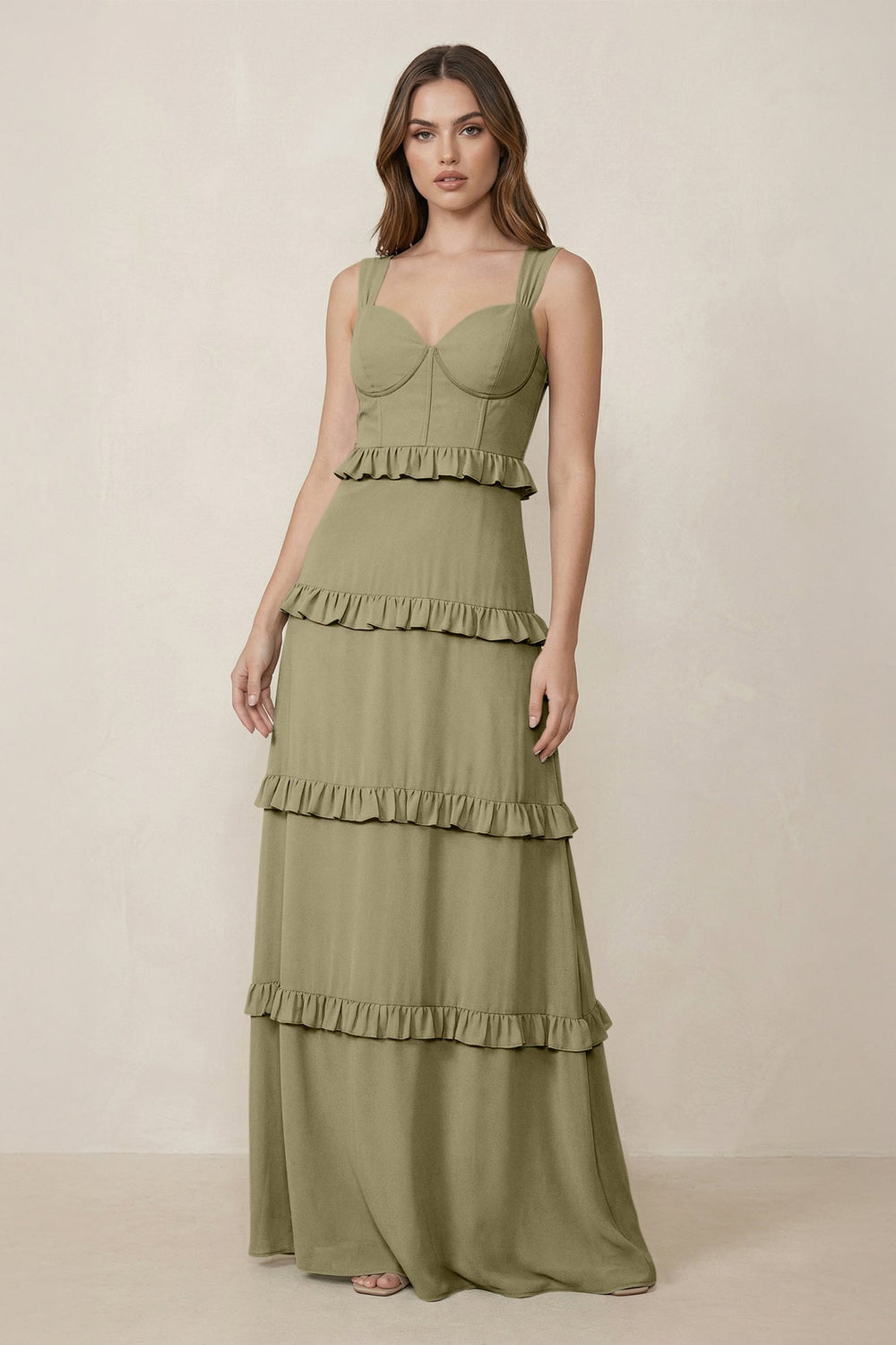 Sweetheart Tiered A - Line Chiffon Bridesmaid Dress in Thyme - KissProm Bridesmaid Dresses