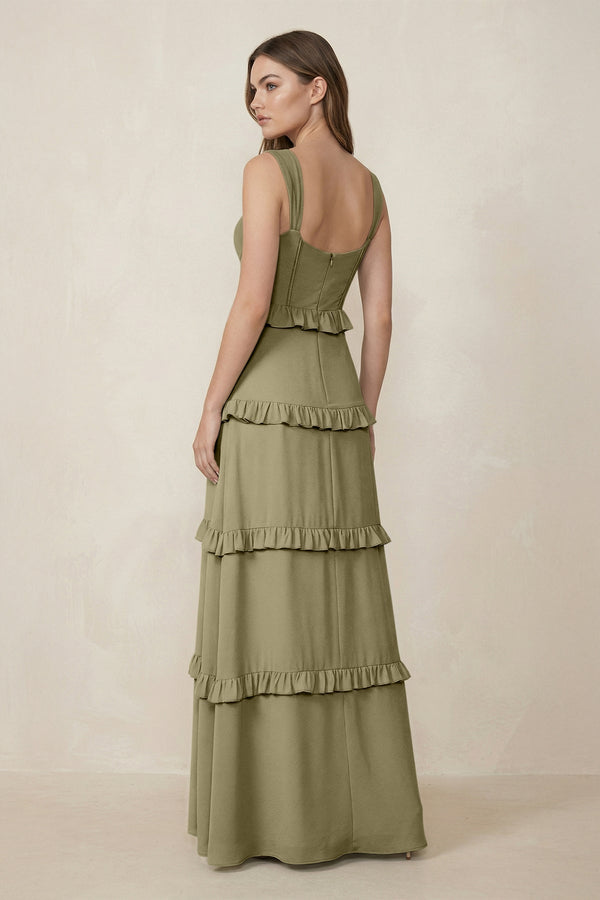 Sweetheart Tiered A - Line Chiffon Bridesmaid Dress in Thyme - KissProm Bridesmaid Dresses