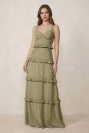 Sweetheart Tiered A - Line Chiffon Bridesmaid Dress in Thyme - KissProm Bridesmaid Dresses