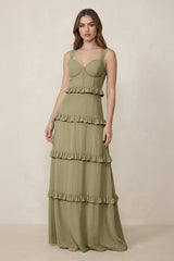 Sweetheart Tiered A - Line Chiffon Bridesmaid Dress in Thyme - KissProm Bridesmaid Dresses
