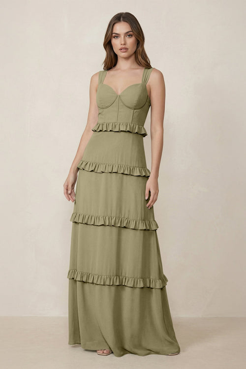 Sweetheart Tiered A - Line Chiffon Bridesmaid Dress in Thyme - KissProm Bridesmaid Dresses