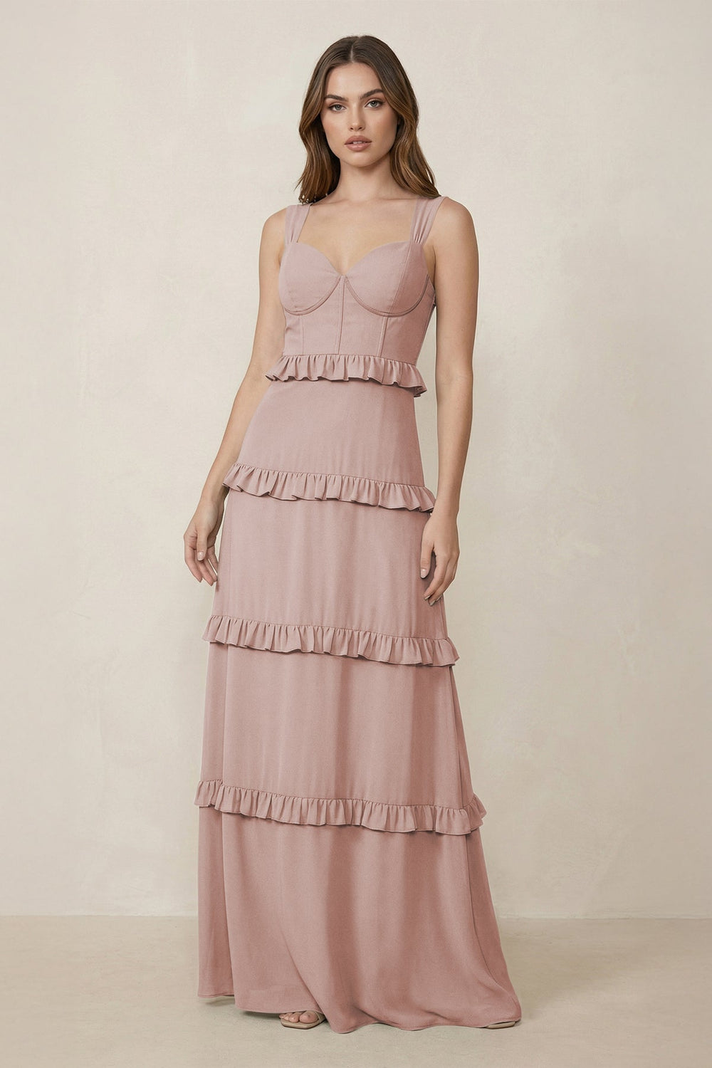Sweetheart Tiered A - Line Chiffon Bridesmaid Dress in Toffee - KissProm Bridesmaid Dresses