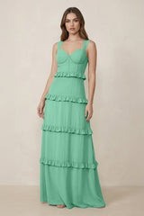 Sweetheart Tiered A - Line Chiffon Bridesmaid Dress in Turquoise - KissProm Bridesmaid Dresses