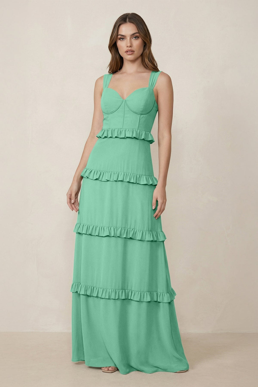 Sweetheart Tiered A - Line Chiffon Bridesmaid Dress in Turquoise - KissProm Bridesmaid Dresses
