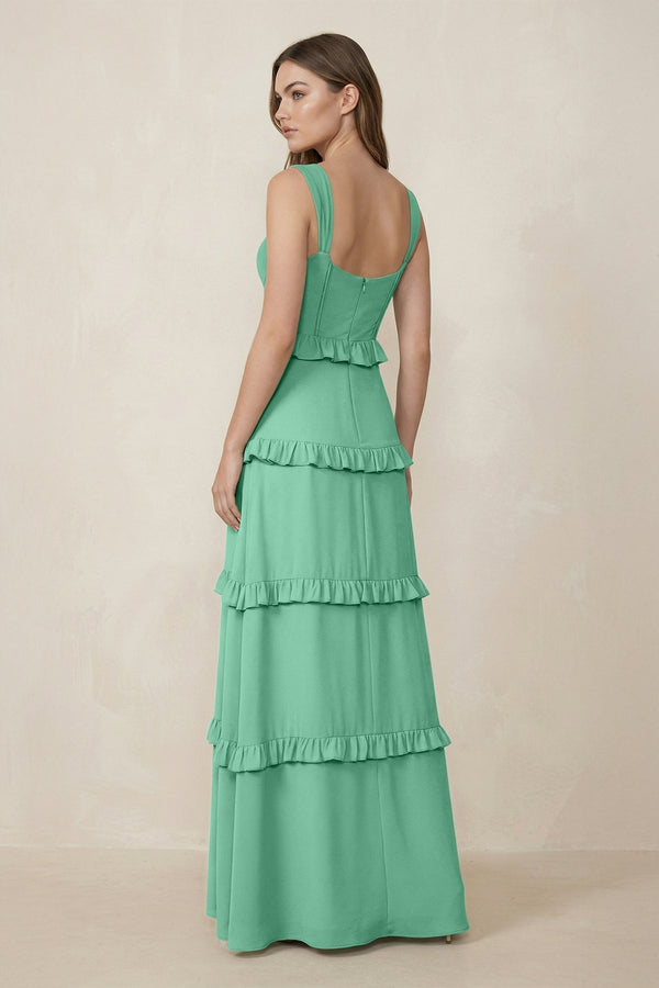 Sweetheart Tiered A - Line Chiffon Bridesmaid Dress in Turquoise - KissProm Bridesmaid Dresses
