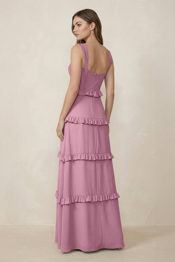Sweetheart Tiered A - Line Chiffon Bridesmaid Dress in Vintage Mauve - KissProm Bridesmaid Dresses