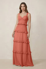 Sweetheart Tiered A - Line Chiffon Bridesmaid Dress in Wild Rose - KissProm Bridesmaid Dresses