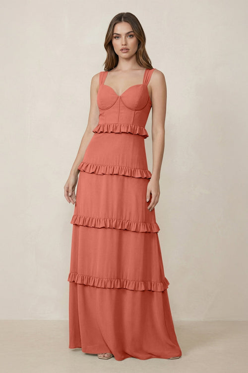 Sweetheart Tiered A - Line Chiffon Bridesmaid Dress in Wild Rose - KissProm Bridesmaid Dresses