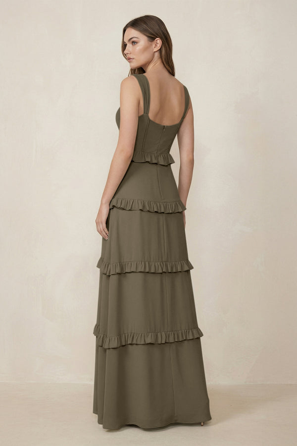 Sweetheart Tiered A - Line Chiffon Bridesmaid Dress in Willow Green - KissProm Bridesmaid Dresses