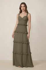 Sweetheart Tiered A - Line Chiffon Bridesmaid Dress in Willow Green - KissProm Bridesmaid Dresses