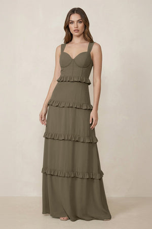 Sweetheart Tiered A - Line Chiffon Bridesmaid Dress in Willow Green - KissProm Bridesmaid Dresses