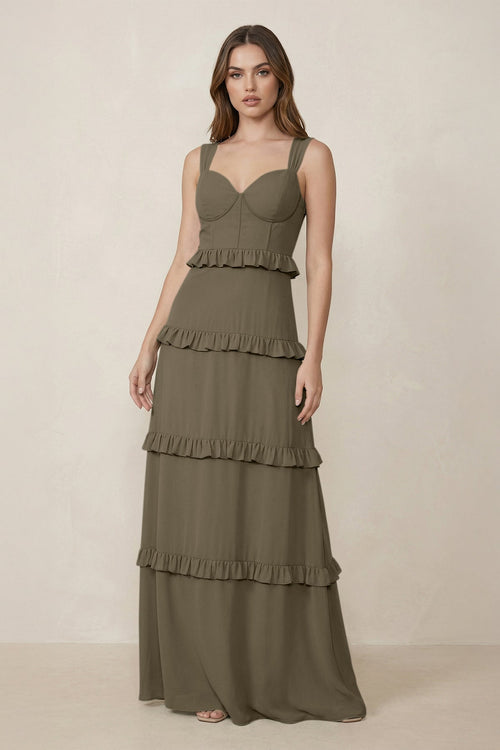 Sweetheart Tiered A - Line Chiffon Bridesmaid Dress in Willow Green - KissProm Bridesmaid Dresses