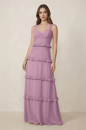 Sweetheart Tiered A - Line Chiffon Bridesmaid Dress in Wisteria - KissProm Bridesmaid Dresses