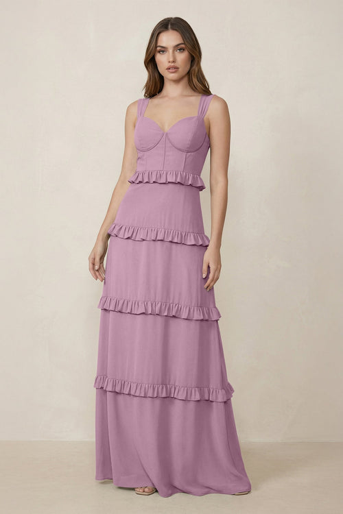 Sweetheart Tiered A - Line Chiffon Bridesmaid Dress in Wisteria - KissProm Bridesmaid Dresses