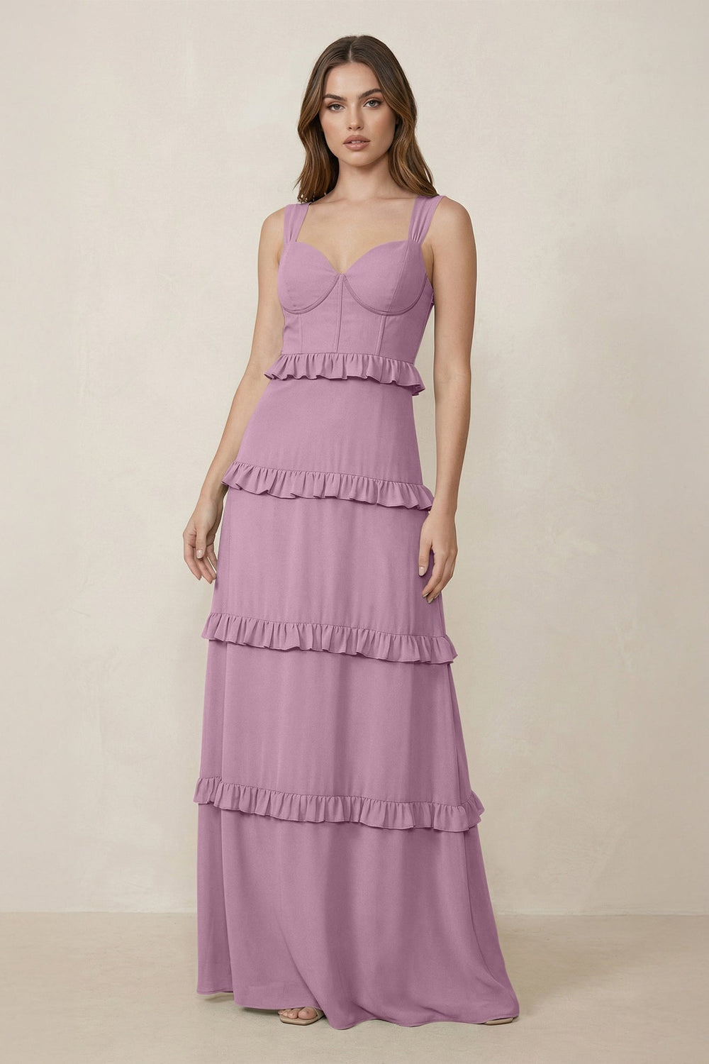 Sweetheart Tiered A - Line Chiffon Bridesmaid Dress in Wisteria - KissProm Bridesmaid Dresses
