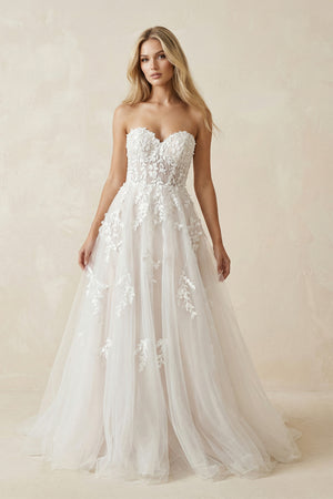 Sweetheart Spaghetti Straps Tulle A-Line With Train Wedding Dress– Wedding Dresses by KissProm | Available at KissProm